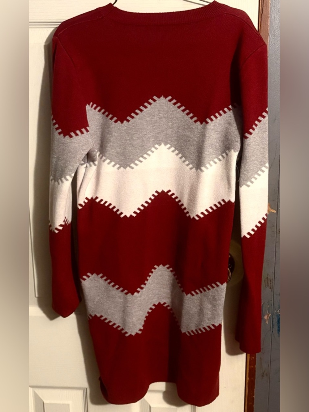 Maroon , gray & white Chevron-Stripe Women's Sweater Dress